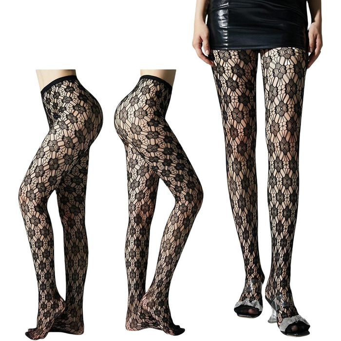 Чорні мереживні панчохи-сітки до стегон для жінок, комплект 4-6 шт.