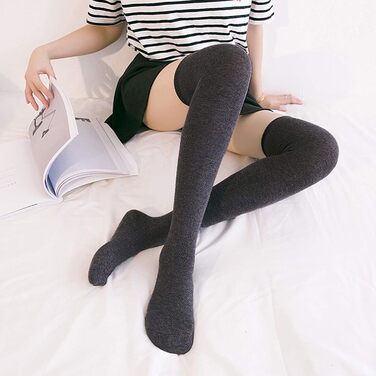 DRESHOW 3 пари дамських панчіх-шкарпеток над коліном, високі шкарпетки в смужку (бордовий, чорний, сірий)