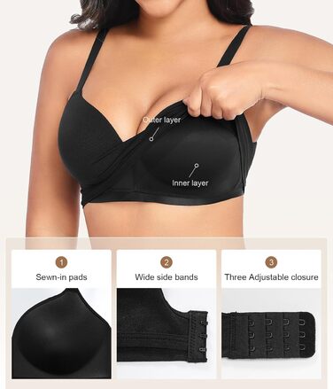 Натільний пуш-ап бюстгальтер для жінок без кісточок, бездротовий, з м'якою підтримкою, двошаровий чашечка, звичайні та великі розміри, V-подібний виріз, міцний бюстгальтер, чорний, S