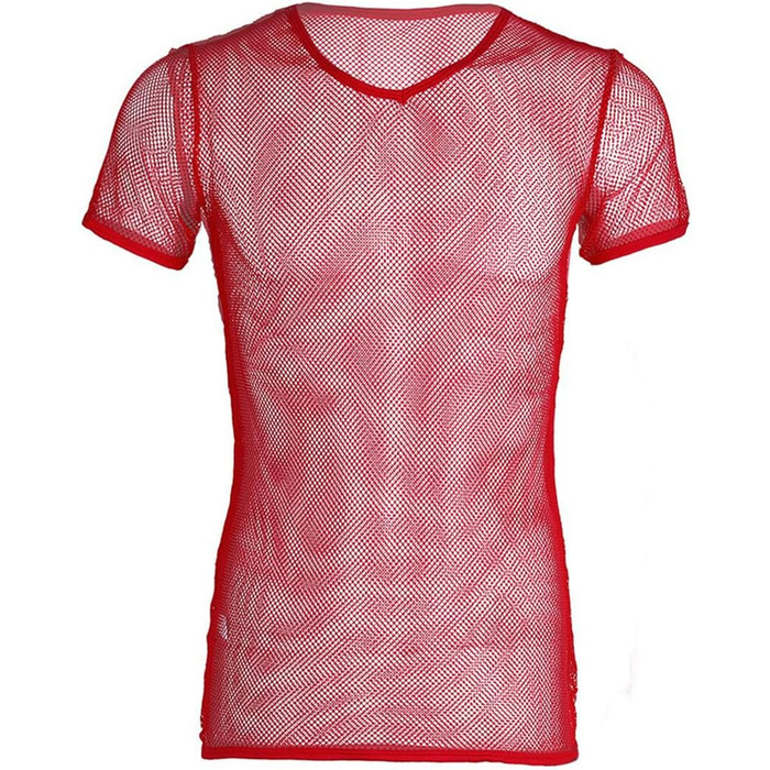 Чоловіча літня футболка з сіткою, дихаюча, прозора, для спорту, червона, розмір L
