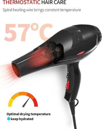 Професійний іонний фен для волосся 3500W з синім світлом, 2 швидкості, 3 температурні режими, дифузор та 2 концентратора для салонів та дому