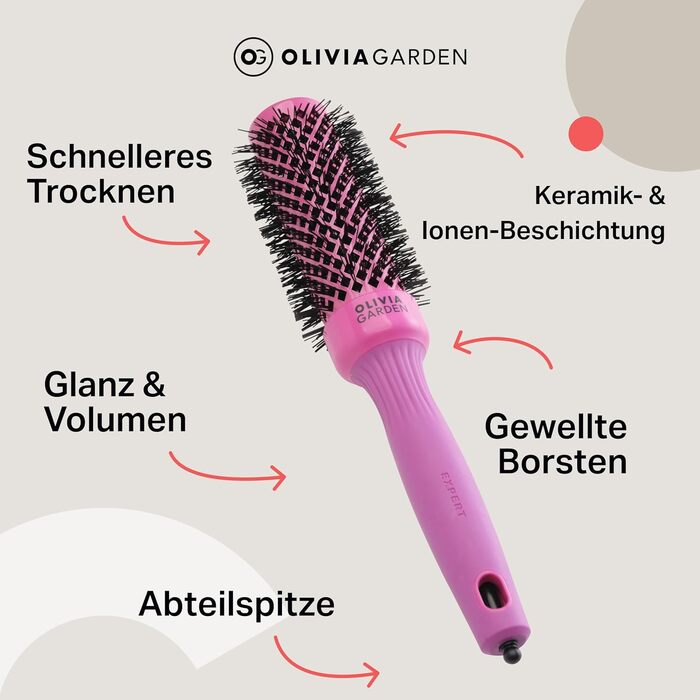 Керамическая круглая щетка для волос Olivia Garden Expert Blowout Shine (розовая, 35 мм) — антистатическая щетка для гладкого и блестящего укладки