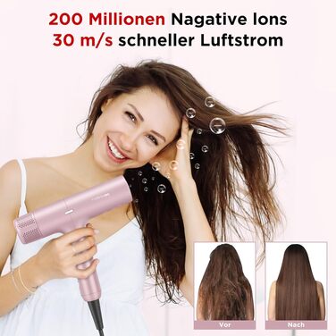 Професійний іонний фен для волосся PARWIN PRO BEAUTY з безщітковим двигуном 110,000 RPM, магнітним диффузором та LCD-дисплеєм, рожевий