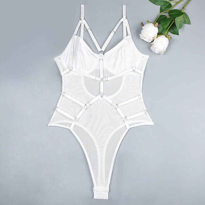 Жіноча спідниця-комбінезон з мереживом, сексуальна білизна, корсет, babydoll, нічна сорочка, біла, M