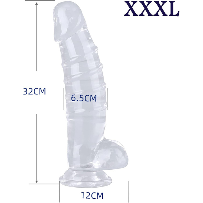 Анальний ділдо BDSMLOVE, прозорий, реалістичний, з присоскою, XXXL, для жінок та чоловіків