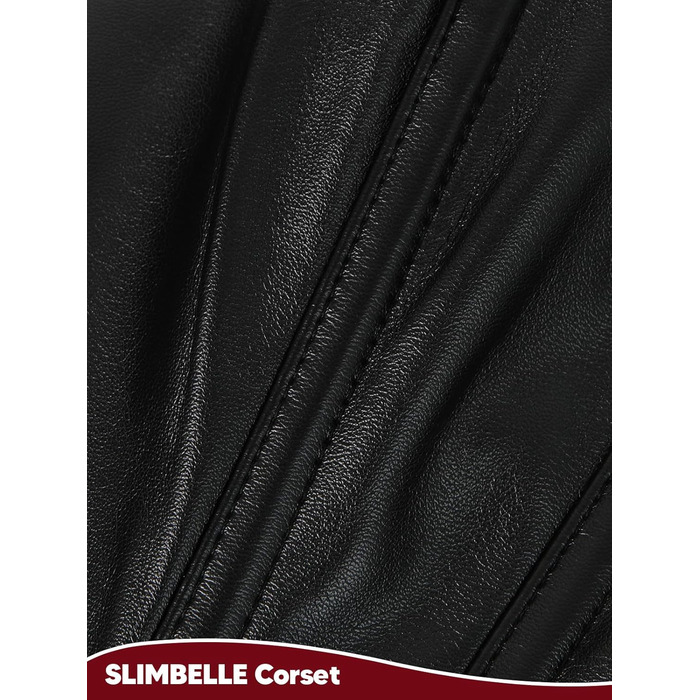 Корсетний топ SLIMBELLE для повних грудей: готичний корсет з мереживом та екошкіри, з тангa, чорний (S)