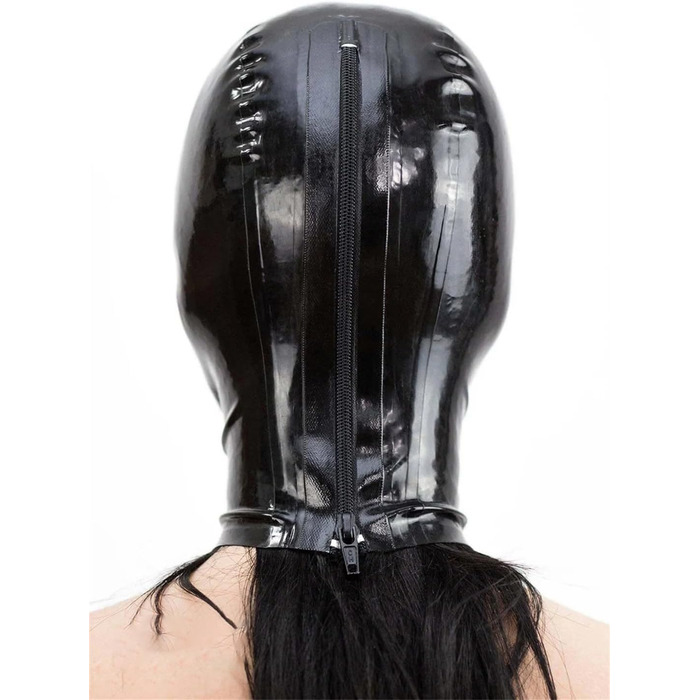 Латексна маска для БДСМ, Фетіш, Косплей з блискавкою на спині - чорна