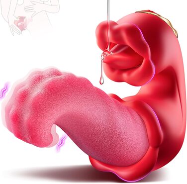 Вібратор для жінок, 3-в-1: вібратор клітора, дildo, масажер. 10 режимів, червоний. Іграшки для дорослих, для пар.