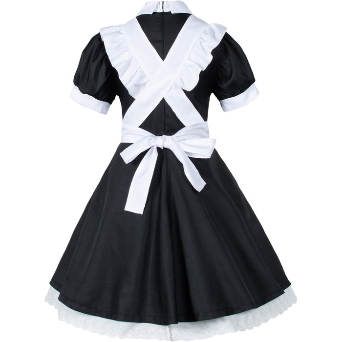 Костюм Аніме Лоліта Французька Служанка, Комплект з 6 предметів: Шюрка, Перчатки, Головний Убір, Шкарпетки, Костюм Cosplay, Чорний/Синій (XL)