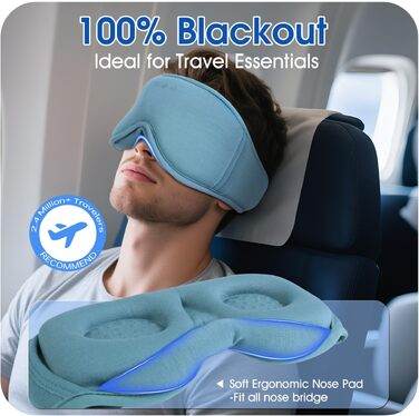 Bluetooth-маска для сну LC-dolida з ефектом повного затемнення, бамбукова бавовна, HiFi звук, Bluetooth 5.4, регульований ремінець, сіро-блакитна