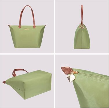 Жіноча сумка-шопер Tote Bag великого розміру, водонепроникна нейлонова сумка на плече з блискавкою, складана легка сумка для роботи, навчання, покупок та подорожей (Авокадо Зелений)