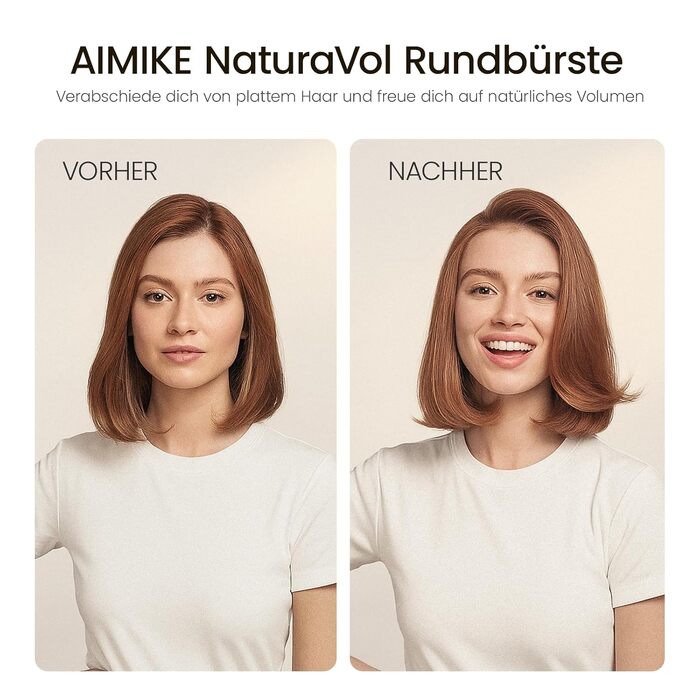 Кругла щітка для волосся AIMIKE NaturaVol Medium для сушіння феном та стайлінгу, об'єм та гладкість, діаметр 32 мм, з 2 затискачами