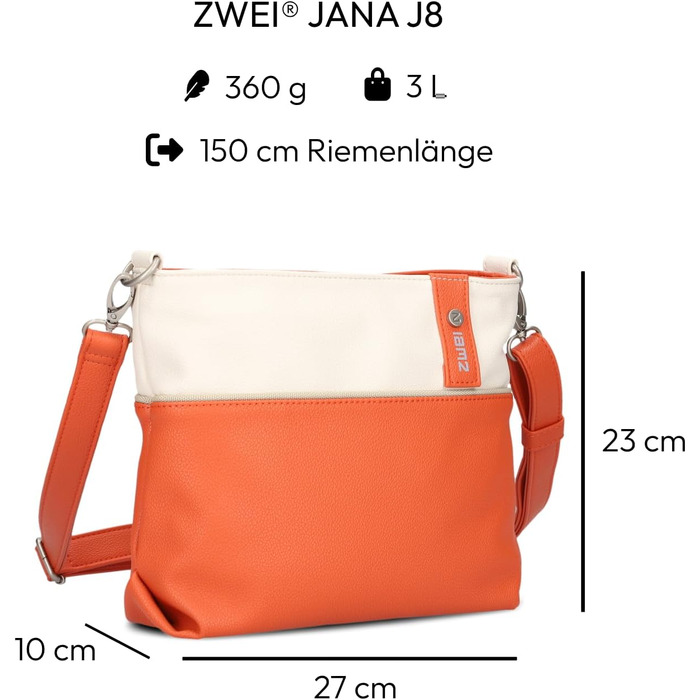 Жіноча сумка-кросбоді JANA J8 Bicolor Canvas-стиль, 3 літри, штучна шкіра, з двома знімними ременями (Папайя)