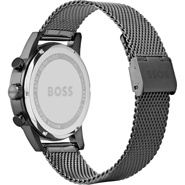 Чоловічий годинник BOSS Chronograph Quartz серії Navigator зі сталевим міш-браслетом або шкіряним ремінцем (Grey)