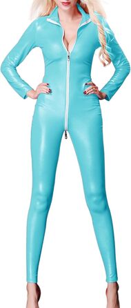 Жіночий боді з еластичної шкіри, облягаючий, з V-подібним вирізом, на блискавці, для клубу (XL, Синій)