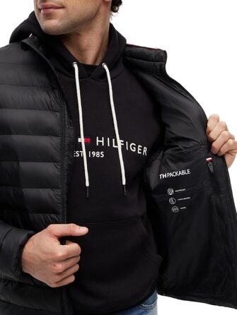 Чоловіча куртка Tommy Hilfiger Core Packable Recycled — легка компактна вітровка, чорна, розмір M
