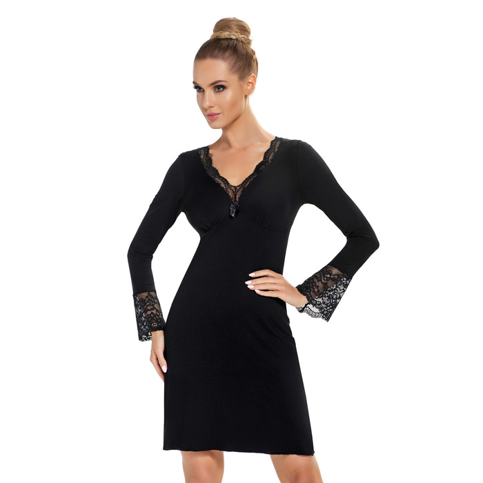 Selente Sweet Dreams: Чорне мереживне нічне вбрання/сорочка для жінок (виготовлено в ЄС), довгі рукави, розмір 40
