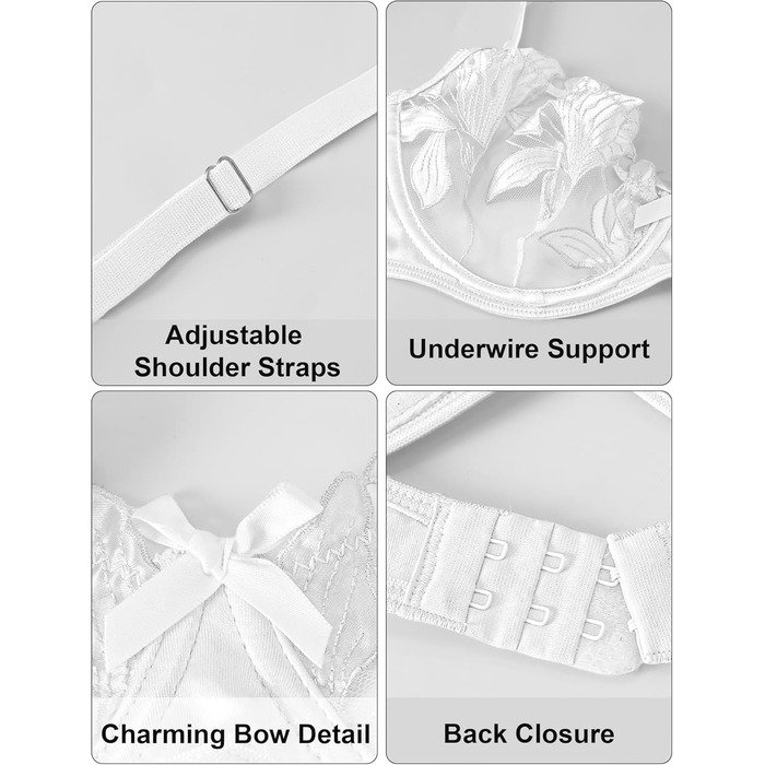 Panegy: Комплект бюстгальтера та трусиків з вишивкою, Push-Up, білий, M
