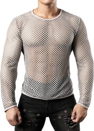 Чоловіча футболка JOGAL з довгим рукавом, сітка, прозора, армійного кольору (XXL, сірий)