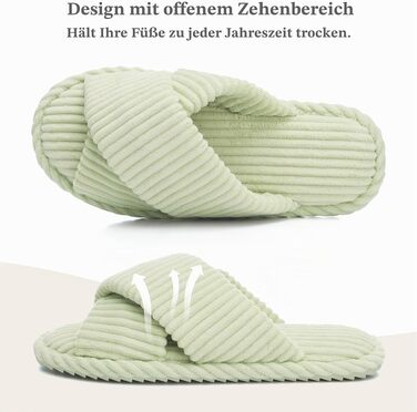 Жіночі домашні капці GOEWY з ефектом пам'яті (Memory Foam), тканинні шльопанці з відкритим носком та бантом, протиковзка підошва, колір зелений, розмір 38/39 EU