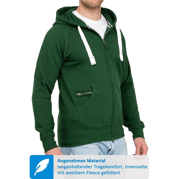 Чоловіча толстовка на блискавці з капюшоном Happy Clothing — теплий худі з флісом, бавовняна суміш, Regular Fit, зелений (S-5XL)