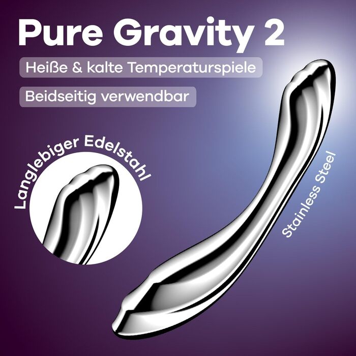 Satisfyer Pure Gravity 2: сталевий вібратор для жінок | Інтимна іграшка з хвилястою структурою | Ергономічний дизайн | Зміна температури (теплий/холодний) | Інструменти для жіночого здоров'я