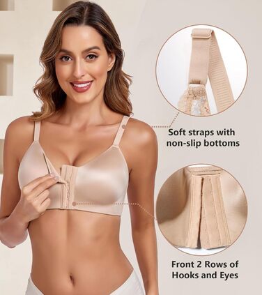 Леморосі: Безшовний бюстгальтер без кісточок, мультивей, на спину, з передньою застібкою, великі розміри, сильний утримання, повна чашка, комфортний, класичний бралетт для повсякденного носіння, 95E, бежевий