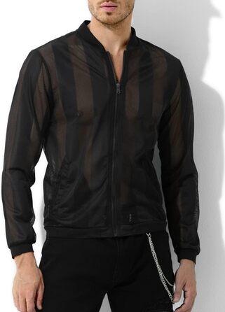 Чоловіча сітчаста сорочка з довгим рукавом Casey Herren Netz Hemden – прозора сітка, модель A1-чорний, розмір L