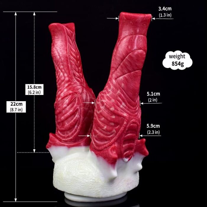 Двофалічний секс-іграшка Jixaxe з силікону, червона (для вагінальної та анальної стимуляції)