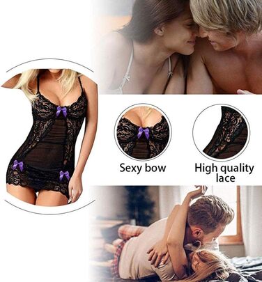 AKAZI Сексуальна білизна на День святого Валентина, жіноча спокуслива білизна, чорна мереживо, мереживна нічна сорочка з зав'язками, виріз, babydoll спідниця, сукня, боді (Синій XXL)