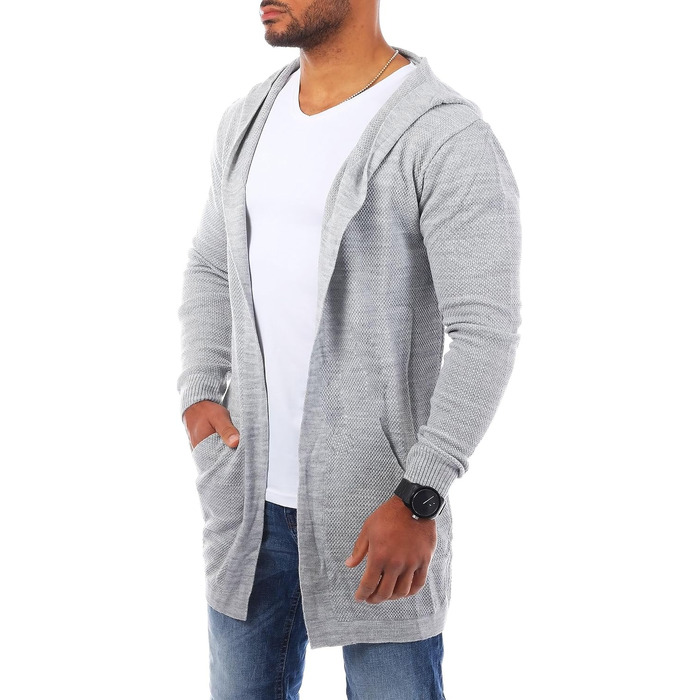 Чоловічий трикотажний кардиган Carisma з капюшоном, подовжена модель oversize, сірий (арт. 7717 L)