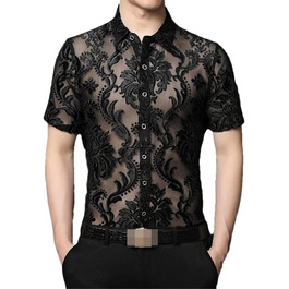 Прозора сорочка для чоловіків Bollrllr з мереживом, 2XL | Сорочка з прозорим мереживом для вечірок