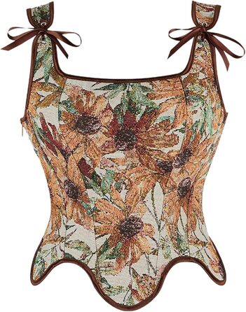 Корсет жіночий Vobrust, корсаж, корсет для Октоберфесту, готичний, вінтажний, бюстєль, корсет для сцени, жаккард, сатин, з кісточками, для Хелловіну, карнавалу, шнурування (кава, S)