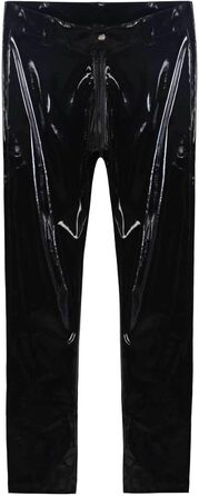 Чоловічі шкіряні лосини Wetlook з еластичною тканиною, обтягуючого крою, чорного кольору. Лосини з еластичною тканиною, обтягуючого крою, з кишенею, чорного кольору.