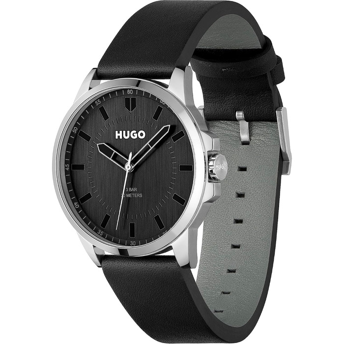 Чоловічий аналоговий кварцовий годинник HUGO First Collection зі шкіряним ремінцем, чорний