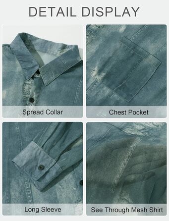 Чоловіча прозора футболка AIEOE з довгим рукавом, тонка, сексуальна, для дискотеки, клубного одягу, розмір M, колір темно-синій