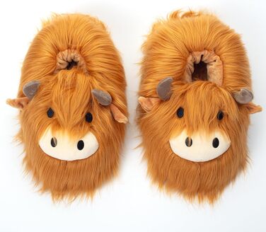 Плюшеві капці Corimori Bessie Highland Cow (шотландська корова) з гнучкою підошвою та гумкою, універсальний розмір (дитячий 25-33.5 та дорослий 34-44)