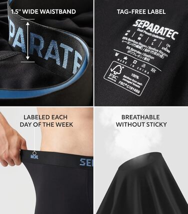 Боксерки чоловічі Separatec 7 шт. з подвійним мішечком, бамбукові, дихаючі, м'які (S, кольори: сіро-блакитний/темно-синій/оливковий/чорний/темно-сірий/темно-фіолетовий/сіро-ліловий)