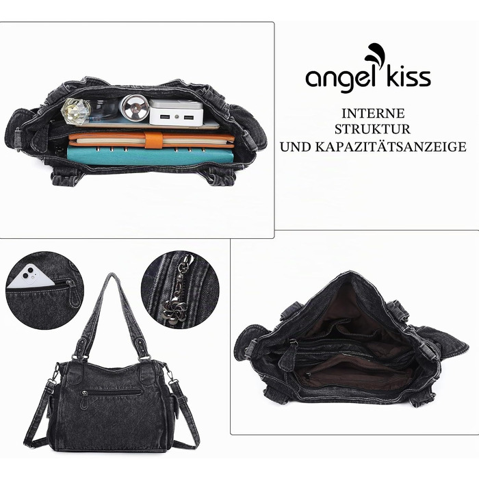 Жіноча сумка-шопер Angel Kiss: містка сумка через плече та хобо з екошкіри (PU), чорна