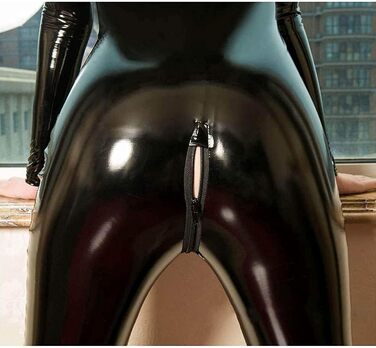 Латексний комбінезон WNRLL для жінок: чорний, з блискавкою, довгі рукави, Cosplay, M