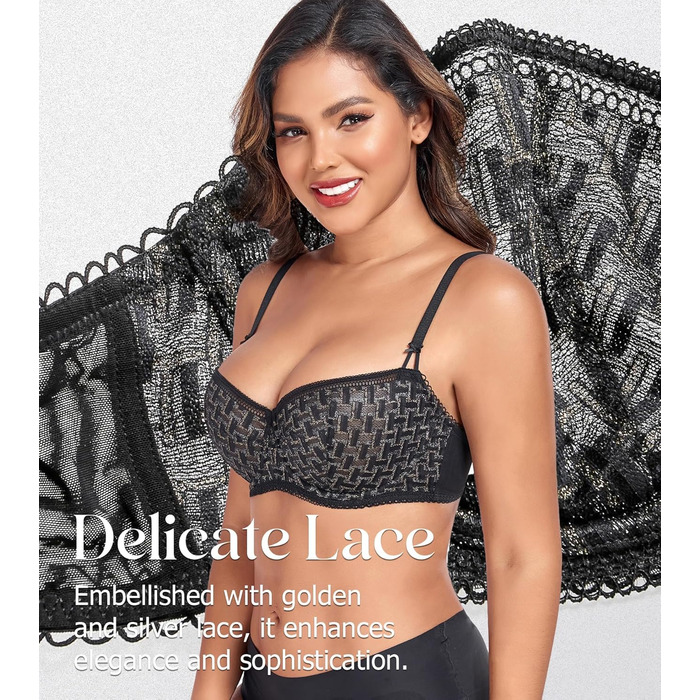 Чорний бюстгальтер DotVol з прозорого мережива, balconette, без пуш-апу, 70B