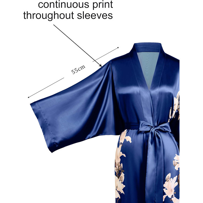 Кимоно-халат BABEYOND, довгий, атласний, квітковий принт, для нареченої та дружок, вечірка, весілля, дівич-вечір, універсальний розмір, темно-синій