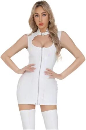 Костюм для гімнастики та танців LIXIAAOOKWEDG, латексний, без бретелек, мереживний, Cosplay, костюм служниці (білий, XL)
