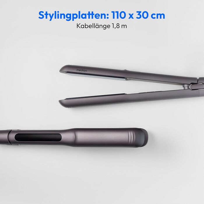 Випрямляч для волосся MEDION HS1 з дисплеєм, 5 рівнів температури (165-210°C), датчиком температури та силіконовим чохлом, чорний