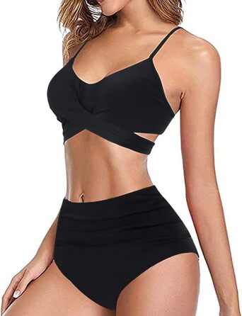 Бікіні JFAN з рюшами, пов'язка, пуш-ап, висока талія, зав'язки на спині, 2 шт. (Чорний, S)