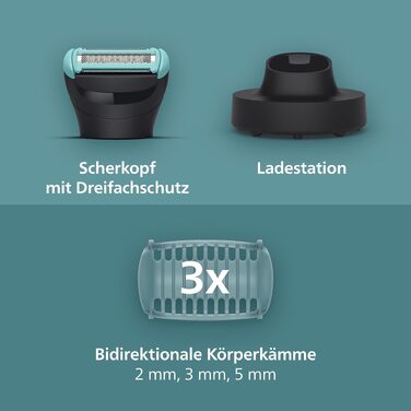 Триммер для чоловіків Philips Bodygroom Series 5000 BG5485/30 для тіла та інтимних зон, водонепроникний, 100 хв роботи, з 3 насадками та зарядним пристроєм