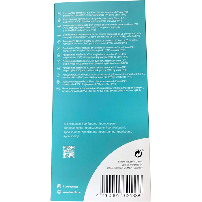 Анатомічний вакуумний насос для ерекції FRÖHLE PP023 XXL Professional, скляний, 1 шт.