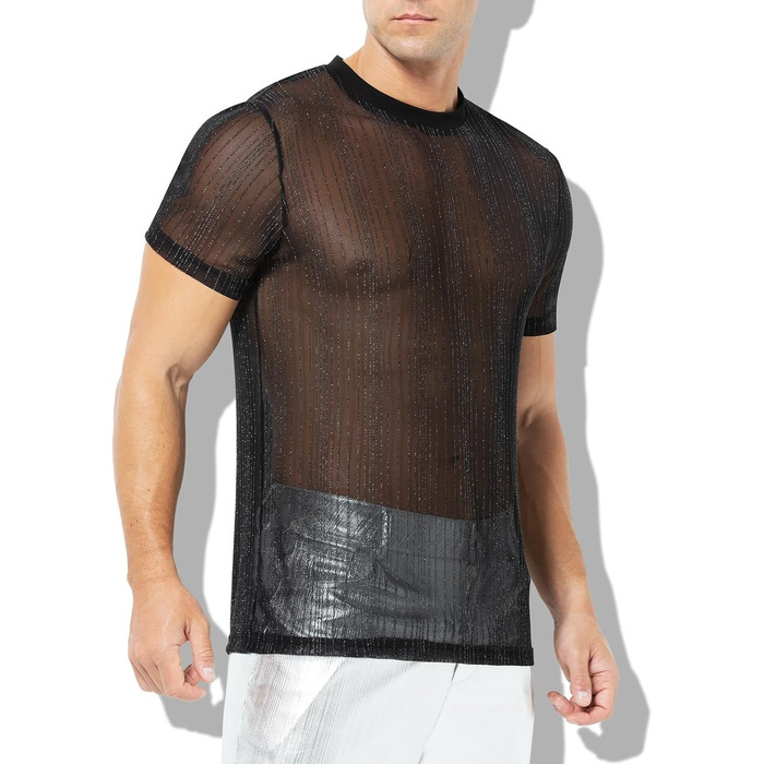 Чоловіча футболка Casey Kevin Herren з прозорою тканиною, коротким рукавом, чорна - Sparkle & Shine