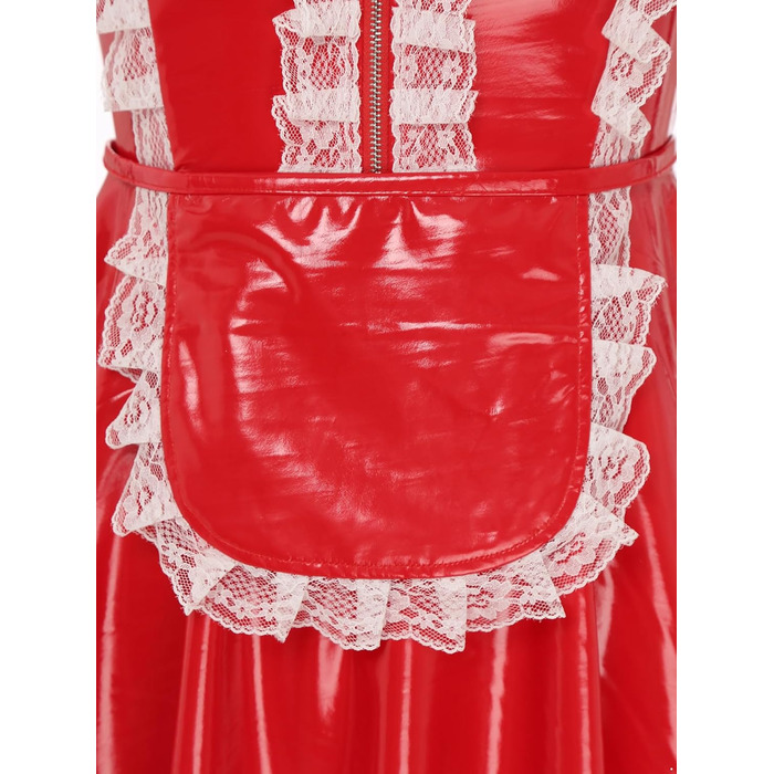 Костюм горничної MSemis: сексуальний набір нижньої білизни з ефектом мокрого блиску, готичний стиль, французький, косплей (XL, червоний)
