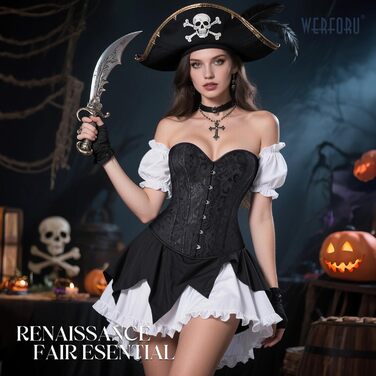 Корсетний топ WERFORU для жінок з повним бюстом, чорний, готичний стиль, вінтаж, для карнавалу та Хелловіну